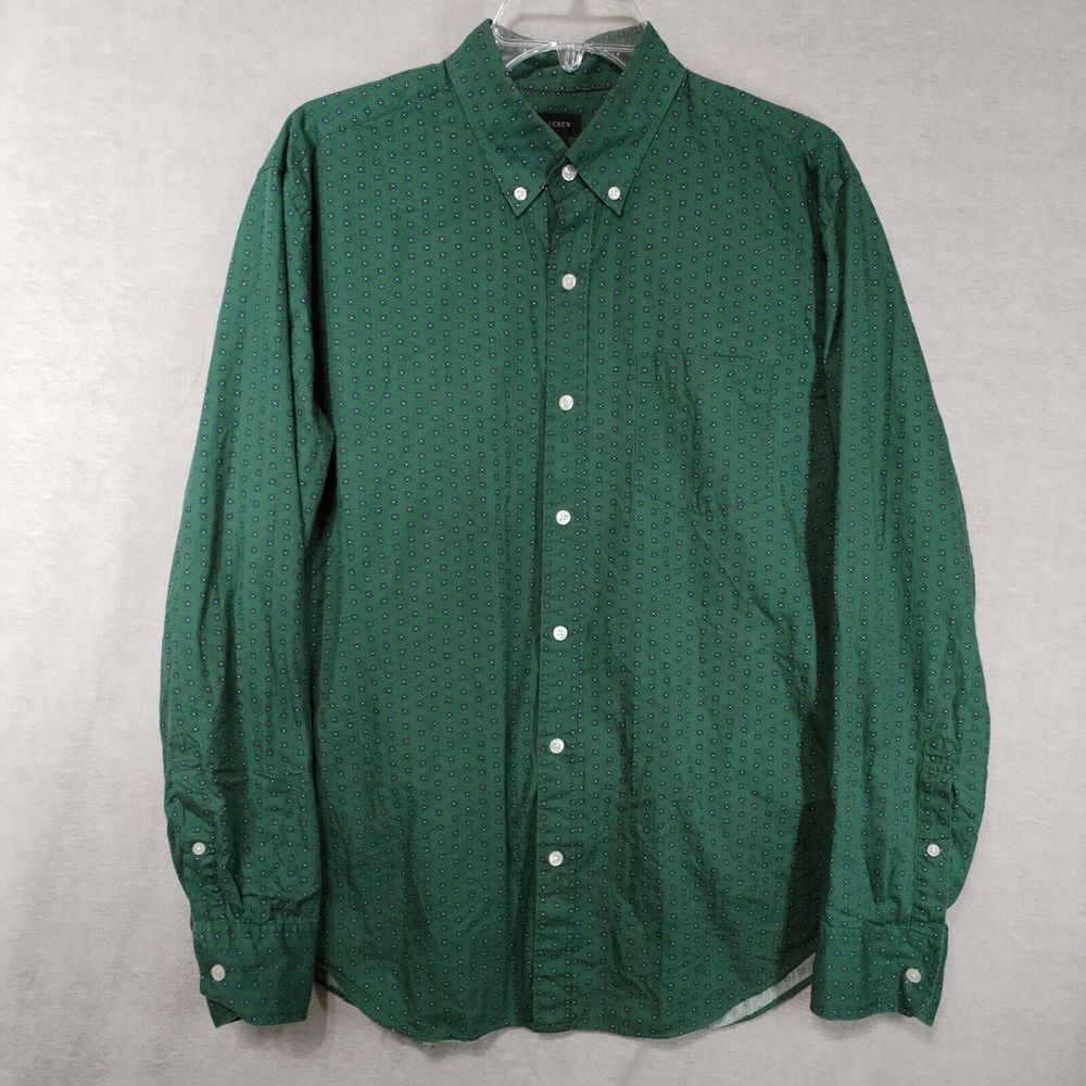 J Crew Men's Large Shirt Green Mini Floral Long Sleeve Casual Button Down Geo